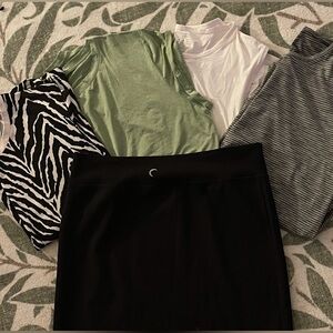 ZYIA 5 pc. Mixed Tee/Tank Bundle with Black Skirt - Zebra, Sage, White, Stripes